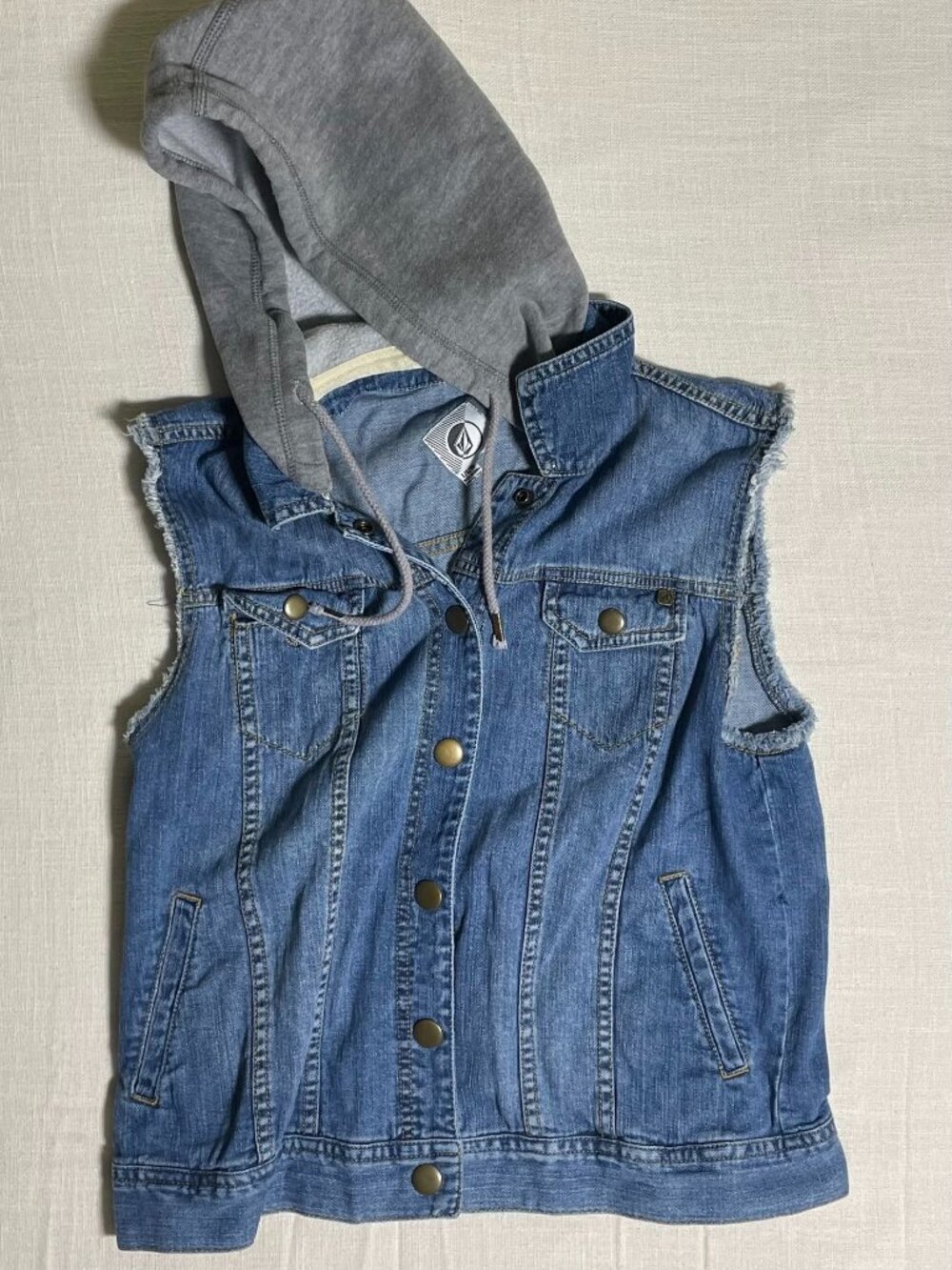 Womens Volcom Hooded Jean Vest (Size L)
